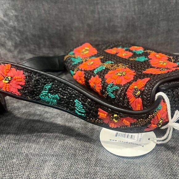 STAUD Tommy Raffia Beaded Bag California Poppy Floral - Picture 11 of 16